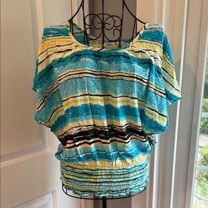 CATO short sleeve elastic waist blouse